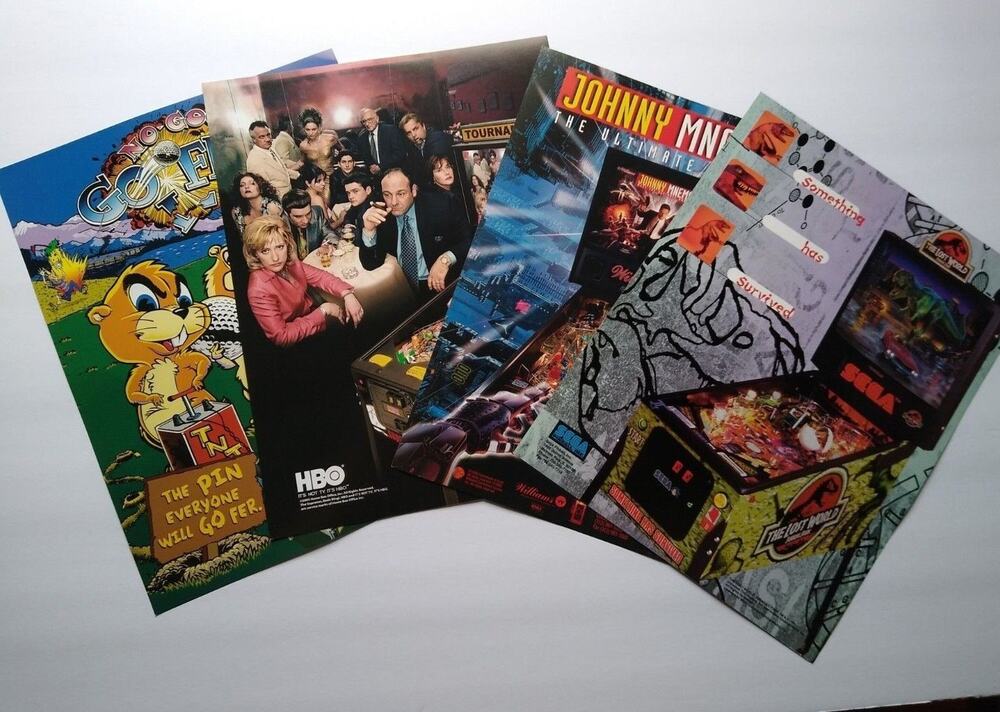 Pinball FLYERS Lot Of 4 No Good Gofers The Sopranos Johnny Mnemonic Lost World